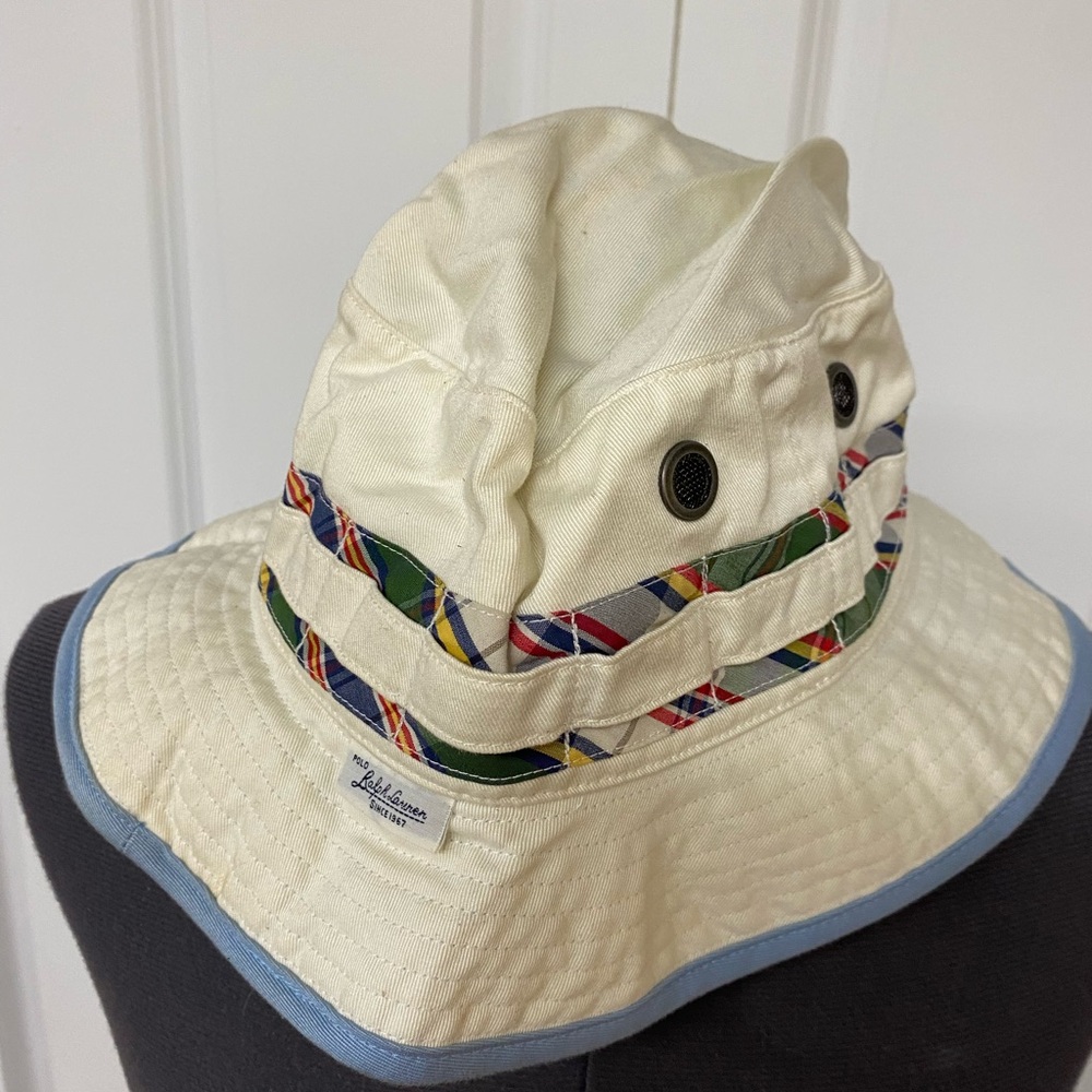 Men’s Polo Ralph Lauren Cream Bucket Hat with Multicolor Trim